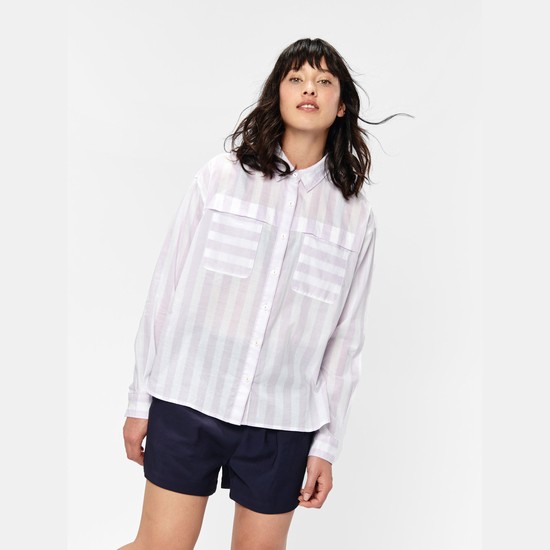 Aigle Striped Long-sleeved Blouse Shirts Women White ZA-95826